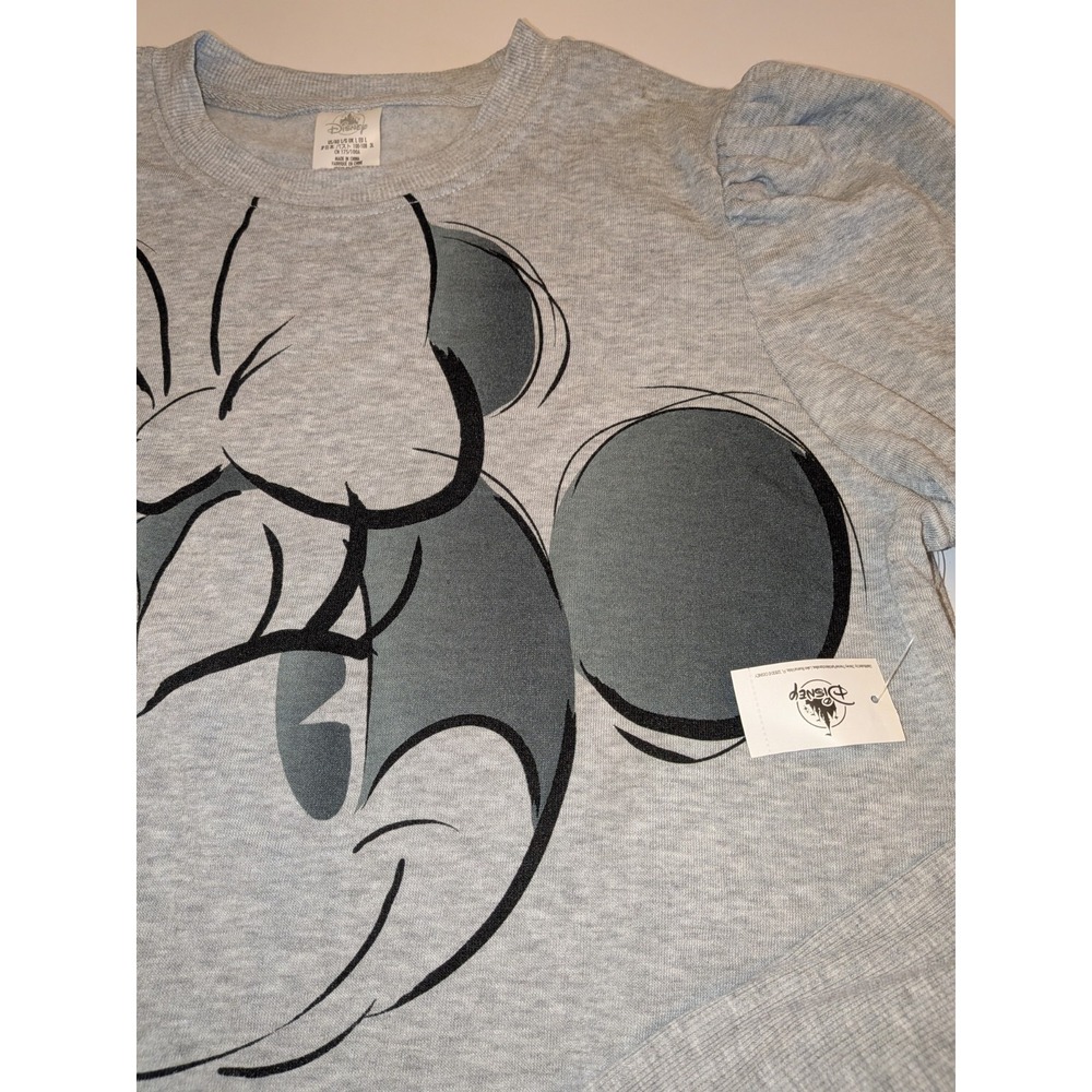Disney Minnie Mouse Womens gray Puff Sleeve Summer Sweatshirt Size Large NWT - Picture 3 of 7